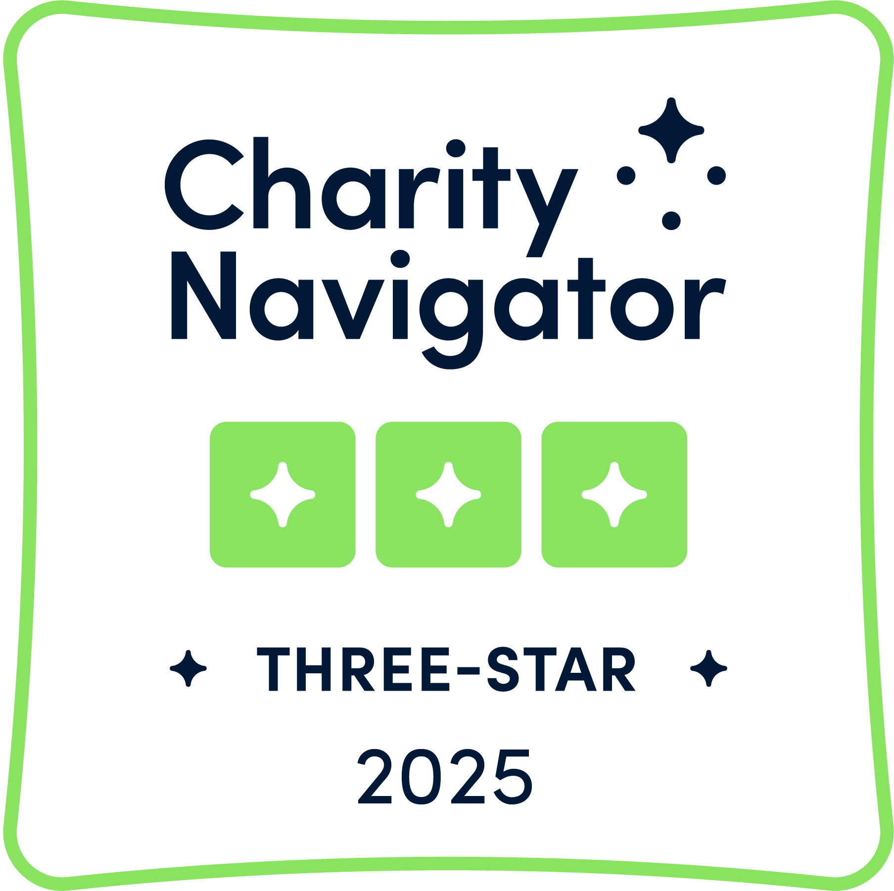 Badge indicating Charity Navigator 3-star 2025 rating